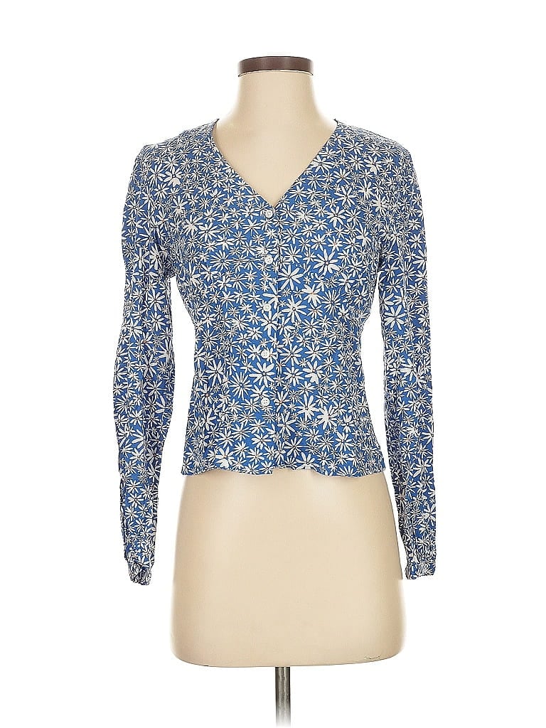 Pre-owned Uniqlo Long Sleeve Blouse In Blue