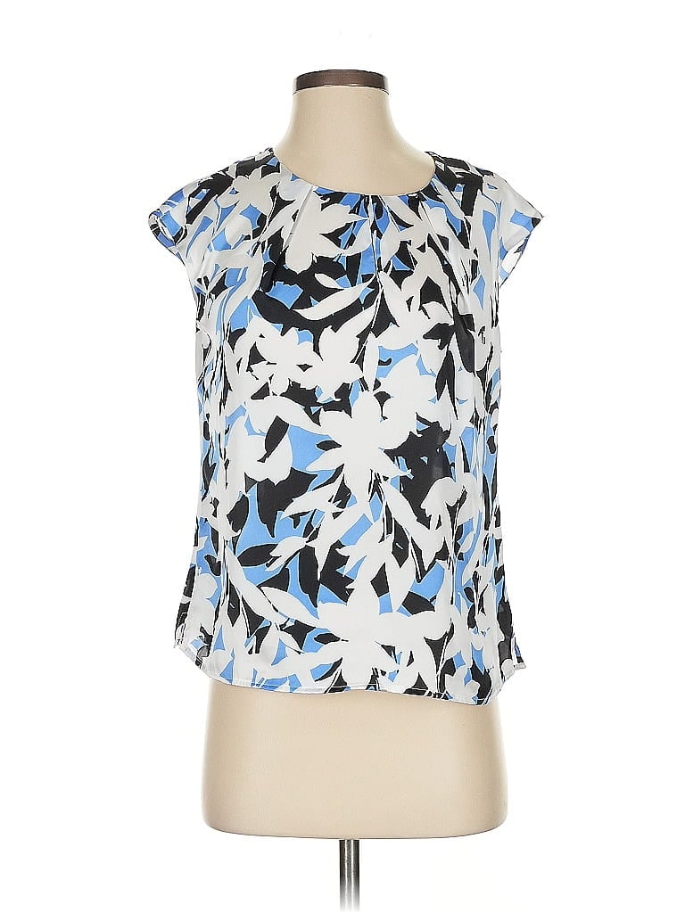 Pre-owned Kasper Short Sleeve Blouse In Blue
