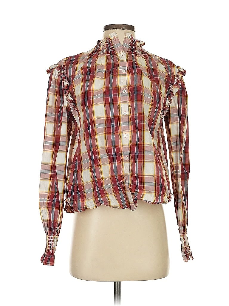 Pre-owned Something Navy Long Sleeve Blouse In Brown