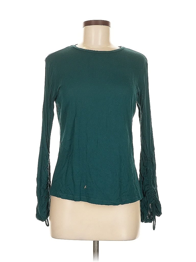Pre-owned Mng Long Sleeve Top Teal Keyhole Neckline Tops In Blue