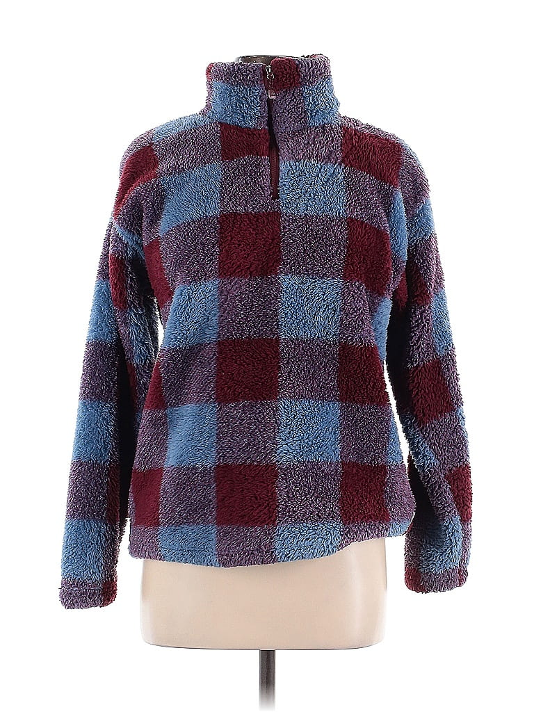 Eddie Bauer 100 Polyester Plaid Blue Pullover Sweater Size M