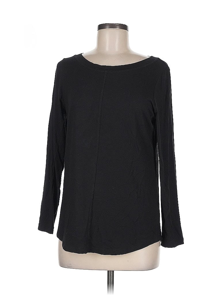 Pre-owned Jones New York Signature Long Sleeve Top Black Boatneck Tops