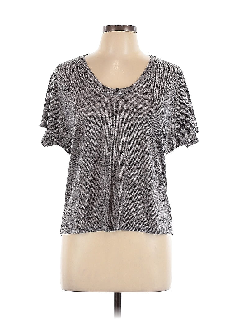 Pre-owned H By Bordeaux Short Sleeve Top Gray Scoop Neck Tops