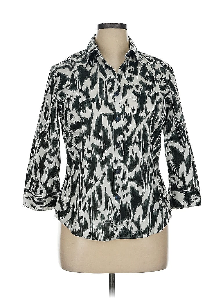 Foxcroft Animal Print Silver Gray 3/4 Sleeve Button-Down Shirt Size 14 - photo 1