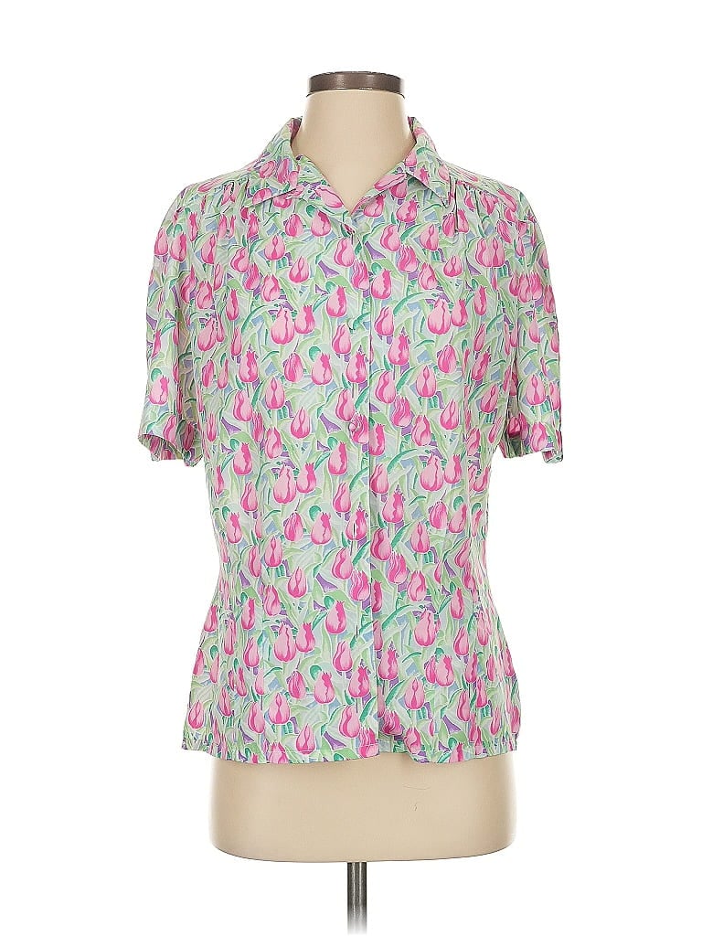 Oscar De La Renta Expressions 100% Polyester Pink Short Sleeve Blouse Size 10 - photo 1