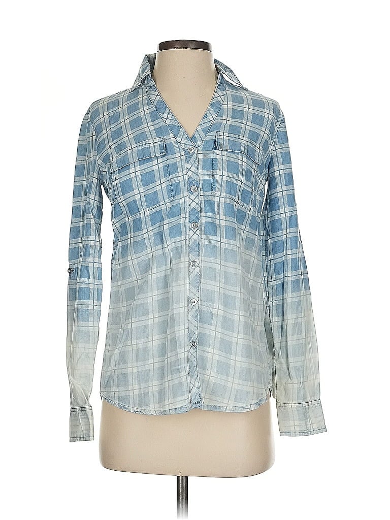 Soho JEANS NEW YORK & COMPANY 100% Lyocell Plaid Blue Long Sleeve Button-Down Shirt Size XS - photo 1