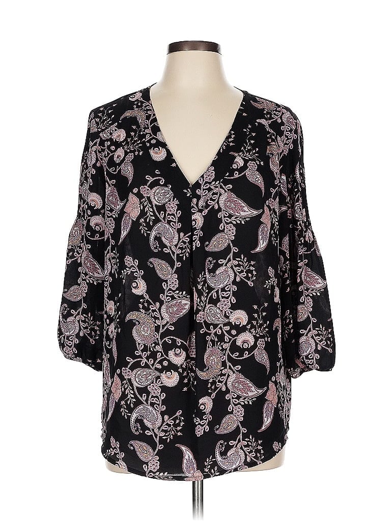 Soho JEANS NEW YORK & COMPANY 100% Polyester Black 3/4 Sleeve Blouse Size L - photo 1