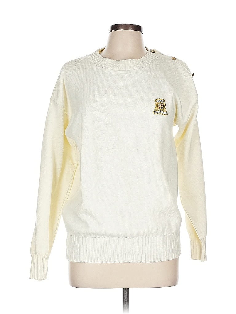 Oscar De La Renta Expressions 100% Cotton Ivory Pullover Sweater Size L - photo 1