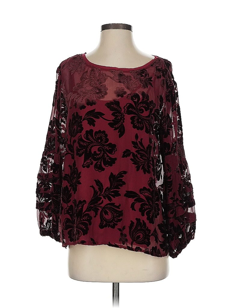Pre-owned Sundance 3/4 Sleeve Blouse In Burgundy