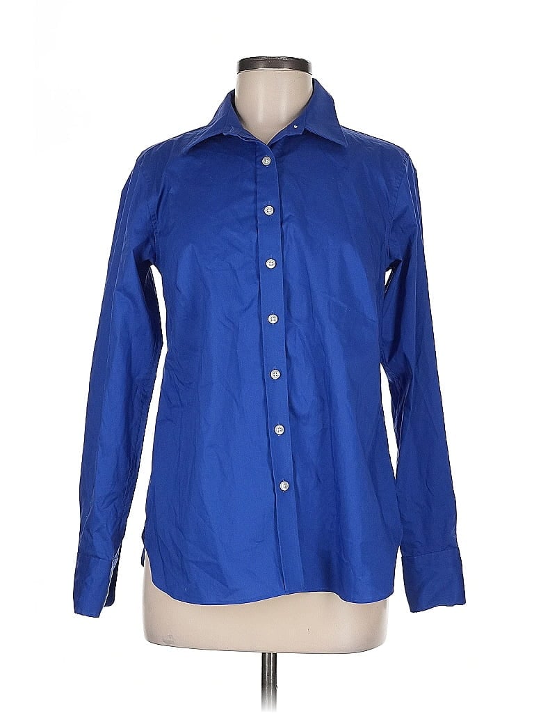 Pre-owned Lands' End Long Sleeve Button Down Shirt In Blue