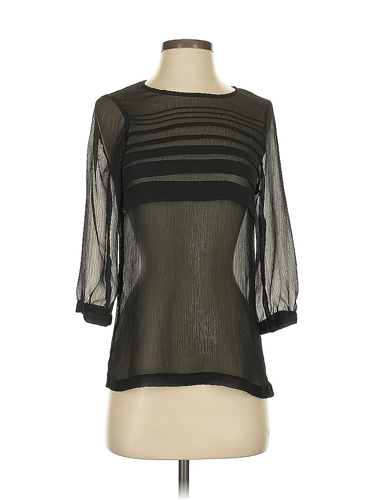 Pre-owned Zara Basic 3/4 Sleeve Top Black Boatneck Tops