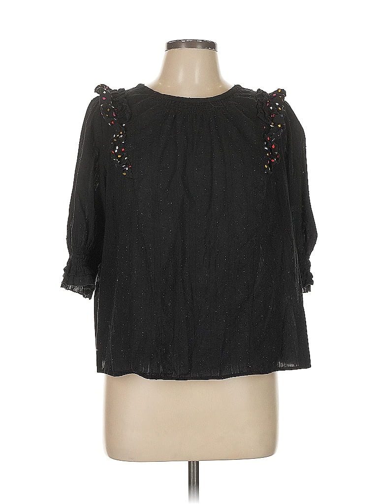 Tanya Taylor 100% Cotton Black 3/4 Sleeve Blouse Size 10 - photo 1
