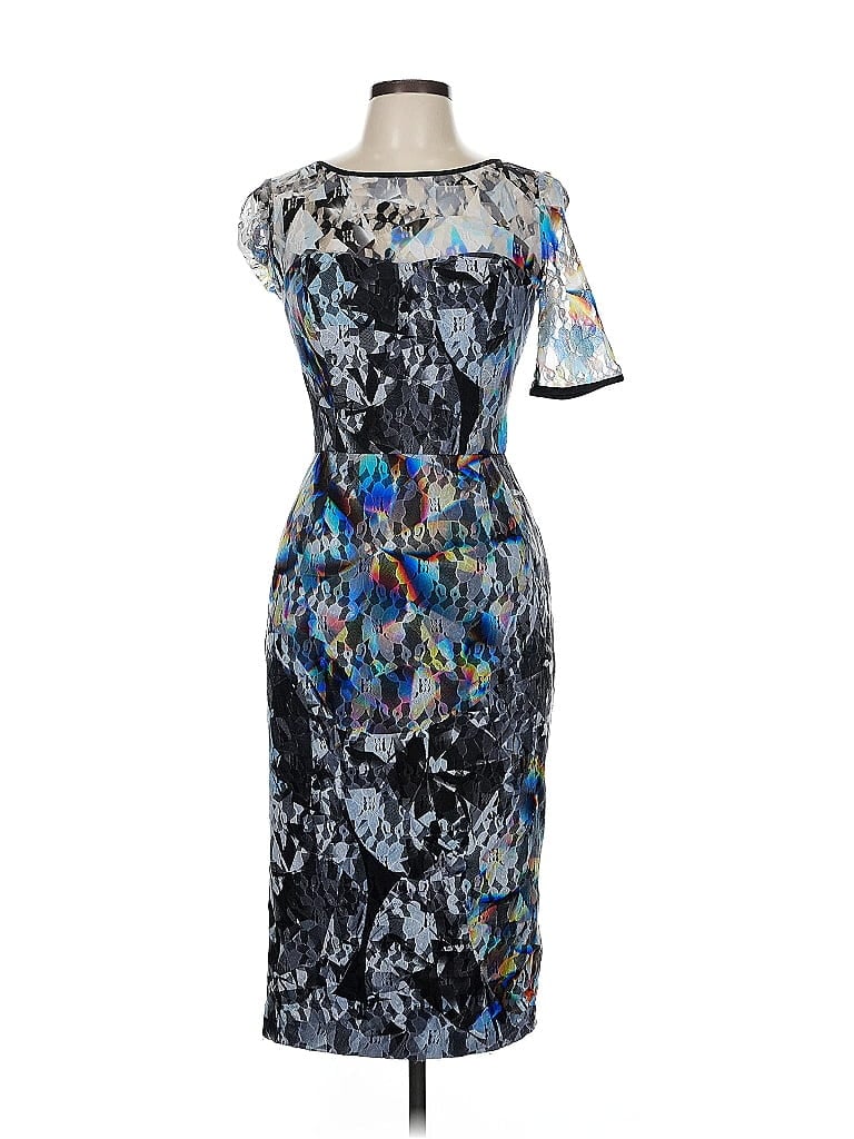 Black Halo 100% Nylon Graphic Blue Cocktail Dress Size 8 - photo 1