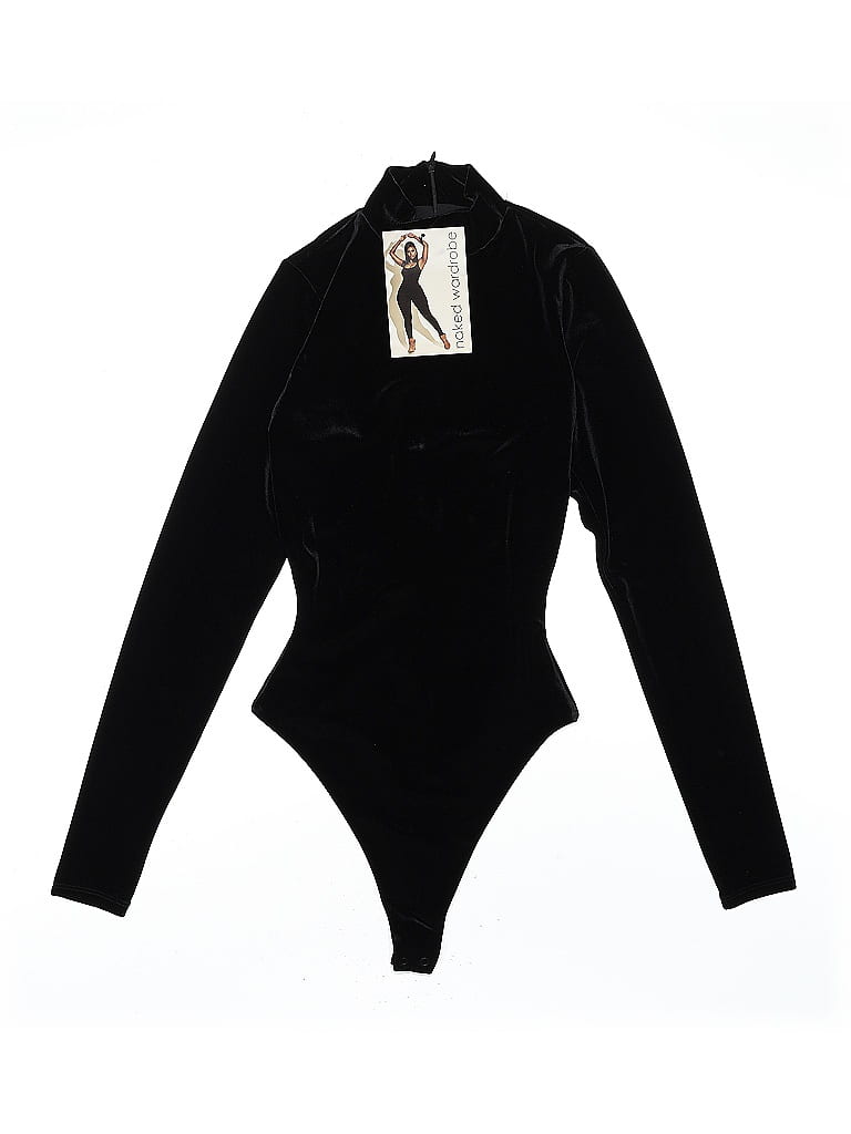 Naked Wardrobe Black Turtleneck Faux Leather Bodysuit  X Small