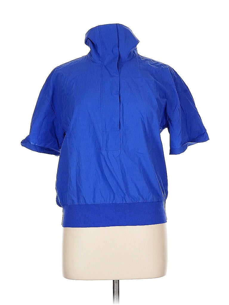 Pre-owned Gstq Short Sleeve Top Blue Cowl Neck Tops