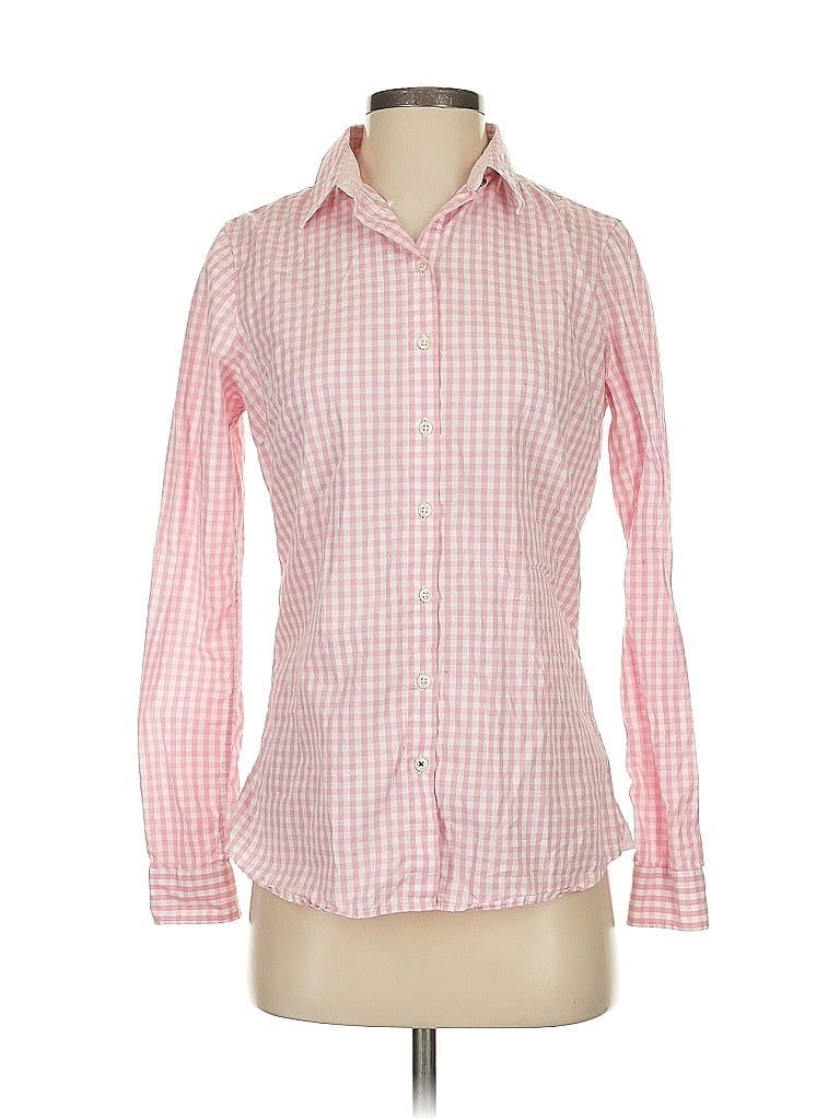 Barbour 100% Cotton Checkered-gingham Pink Long Sleeve Button-Down Shirt Size 4 - photo 1