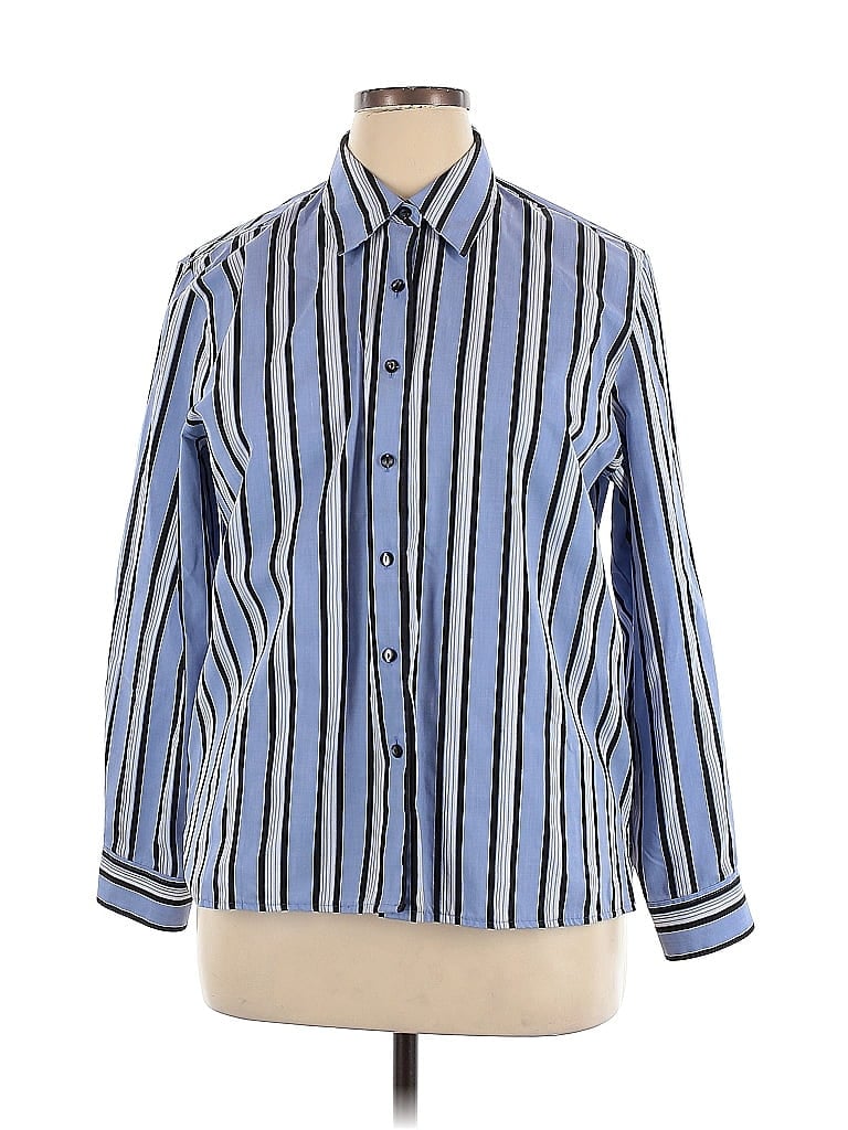 Foxcroft Stripes Blue Long Sleeve Button-Down Shirt Size 14 - photo 1