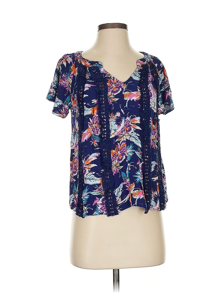 Pre-owned Signature Studio Short Sleeve Blouse In Blue