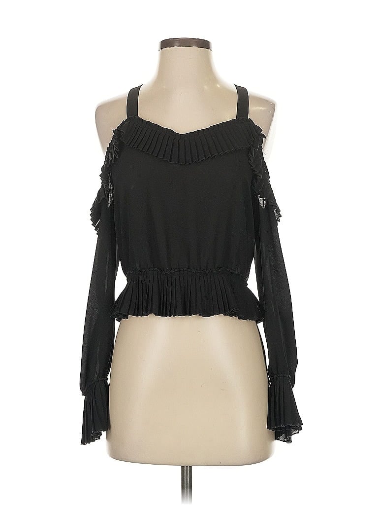 Pre-owned Delfi Collective Long Sleeve Top Black Cold Shoulder Neckline Tops