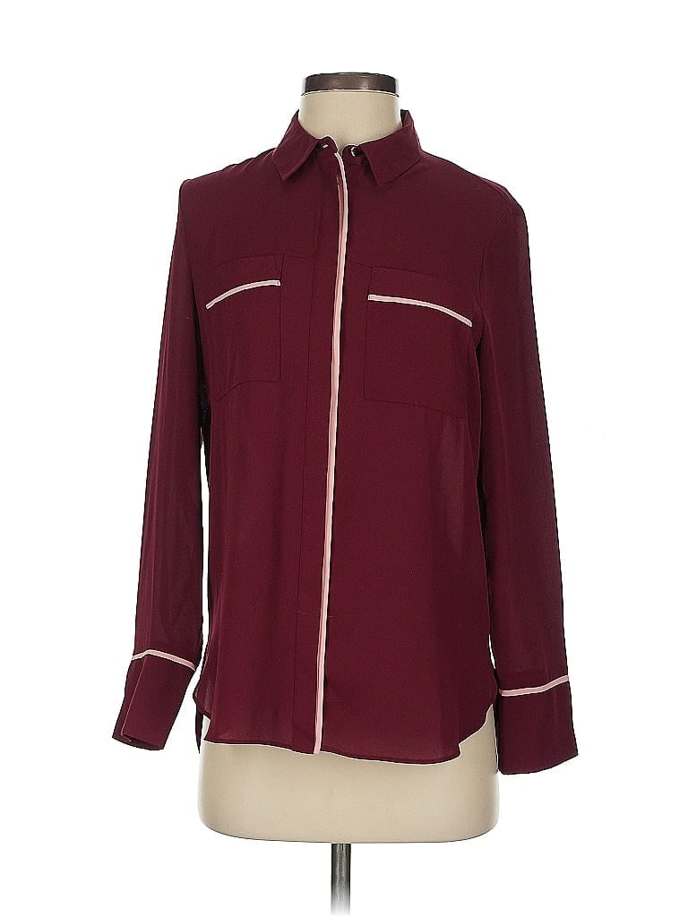 Pre-owned Miss Selfridge Long Sleeve Blouse In Burgundy
