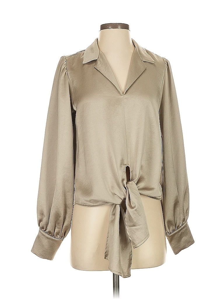 Pre-owned Karen Kane Long Sleeve Blouse In Brown