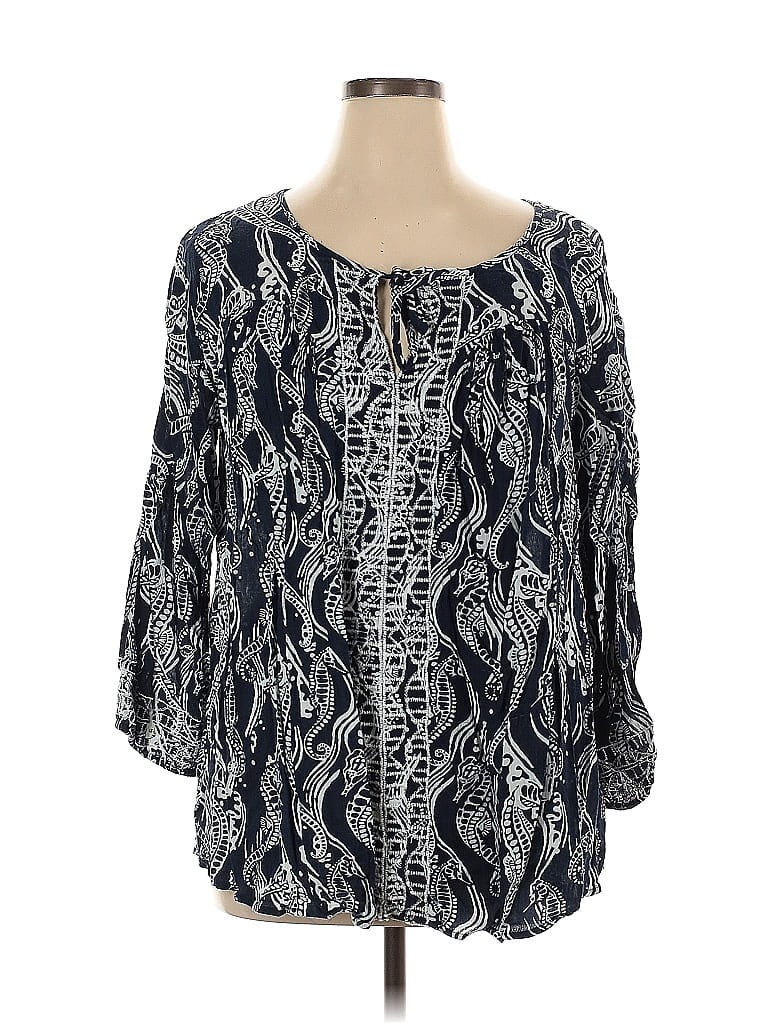 Pre-owned Crown & Ivy 3/4 Sleeve Blouse In Blue
