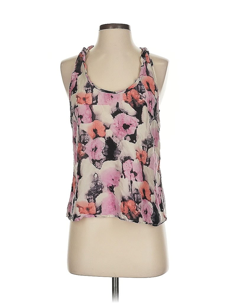 Pre-owned J.crew Factory Store Sleeveless Silk Top Pink Floral Pattern Scoop Neck Tops