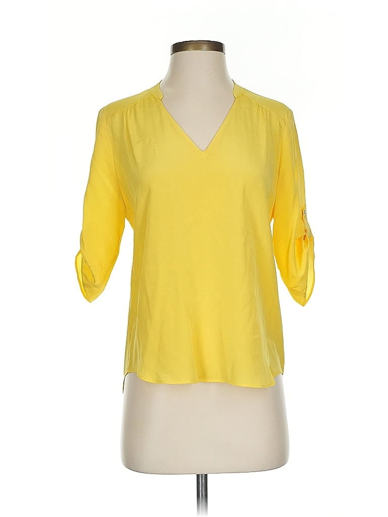 Pre-owned Amanda Uprichard 3/4 Sleeve Silk Top Yellow V Neck Tops