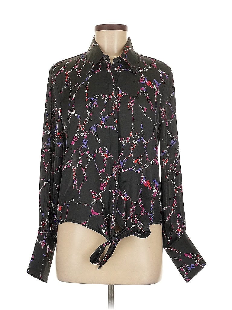 Pre-owned Elan Long Sleeve Blouse In Black