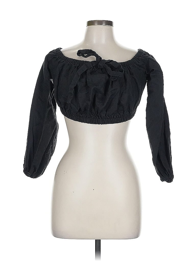 Dissh 100% Linen Black 3/4 Sleeve Blouse Size 12 - photo 1