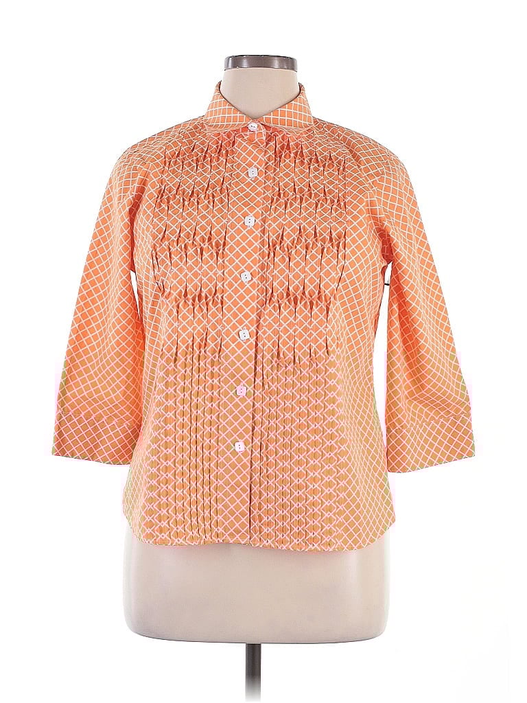 Foxcroft 100% Cotton Polka Dots Orange 3/4 Sleeve Button-Down Shirt Size 14 (petite) - photo 1