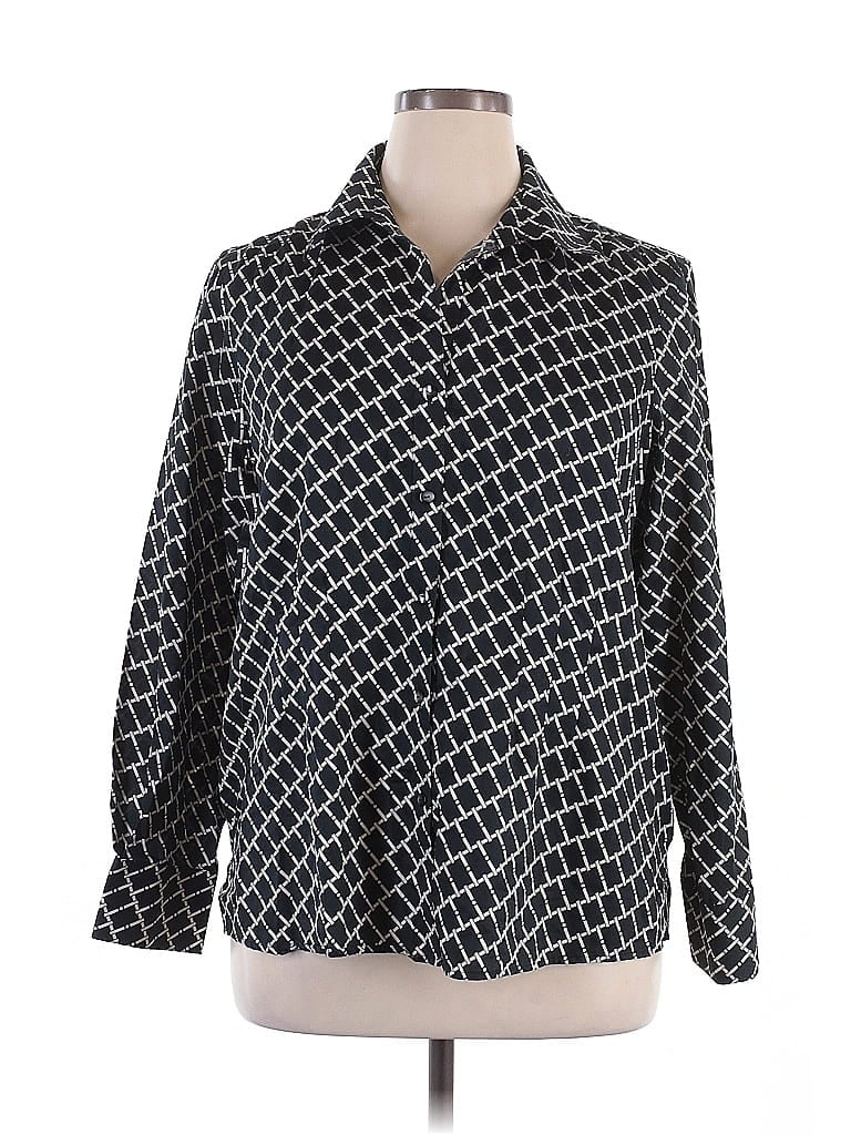 Foxcroft Print Black Long Sleeve Blouse Size 16 - photo 1