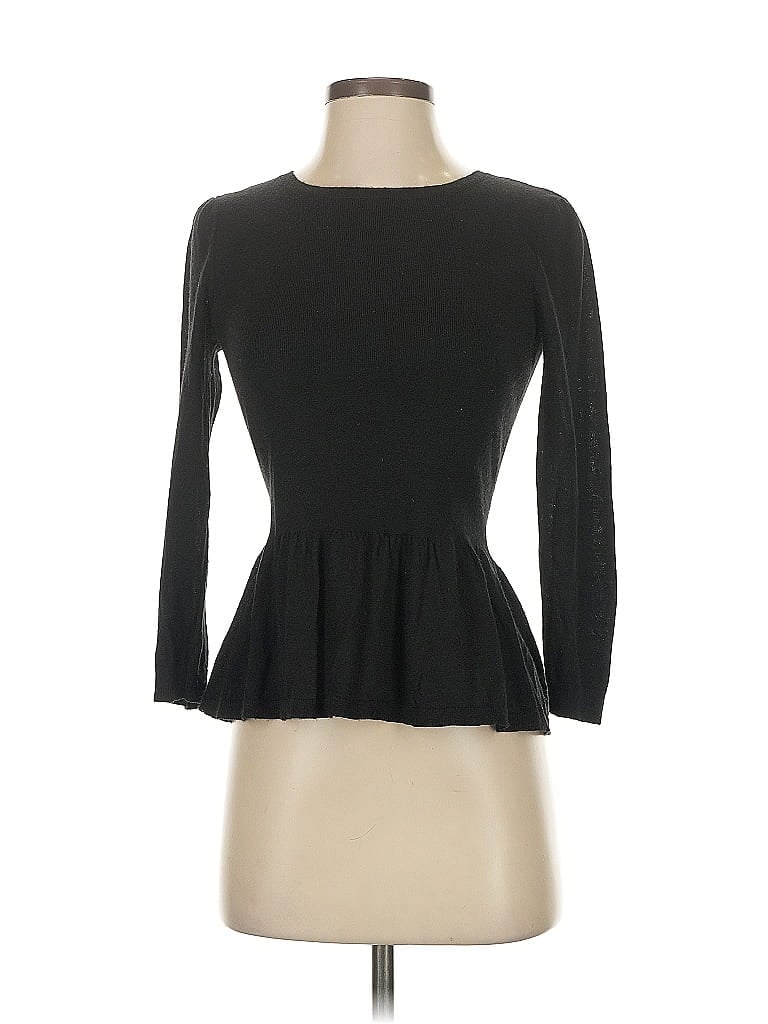 Pre-owned Ann Taylor Loft Long Sleeve Top Black Ruffles Neckline Tops