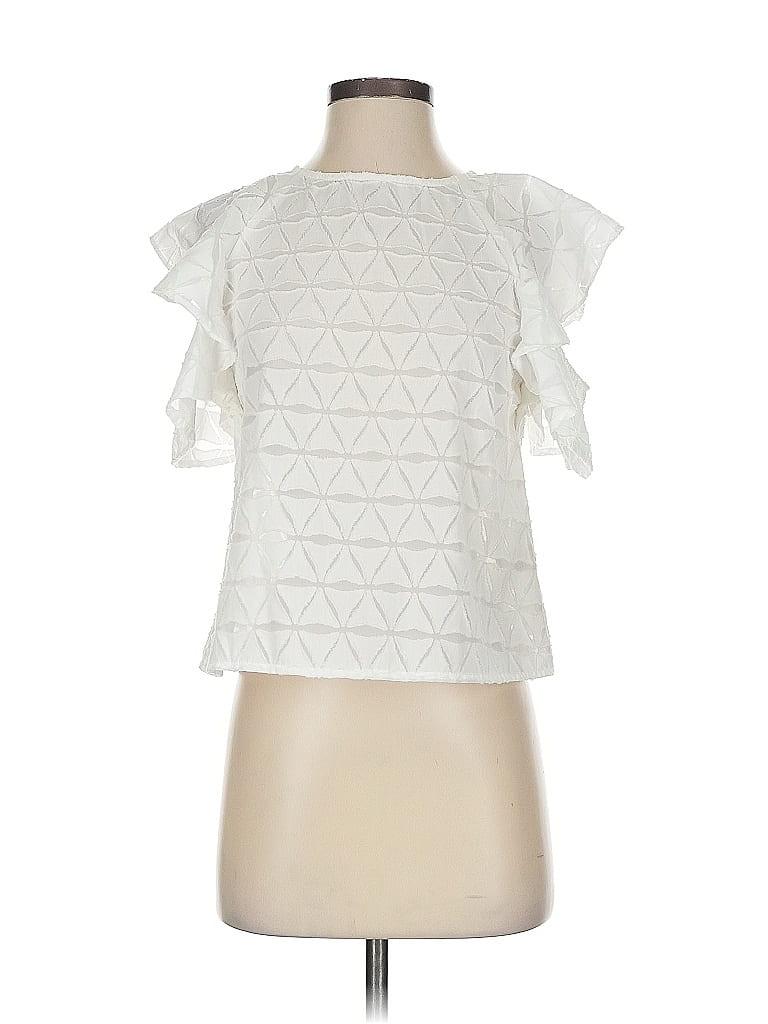 Pre-owned Joa Short Sleeve Top White Square Neckline Tops