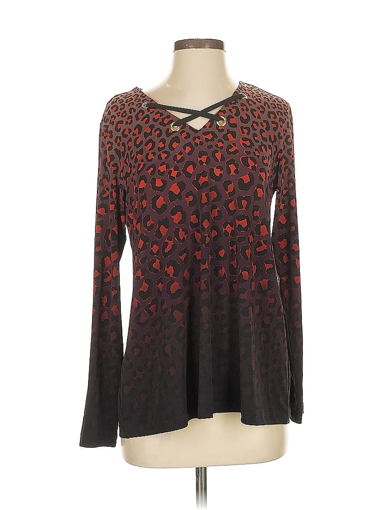 Pre-owned Bob Mackie Long Sleeve Top Red Keyhole Neckline Tops