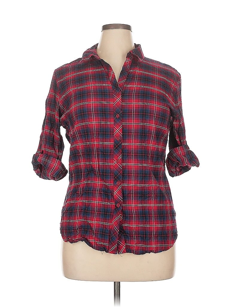 Pre-owned Hester & Orchard 3/4 Sleeve Button Down Shirt In Red