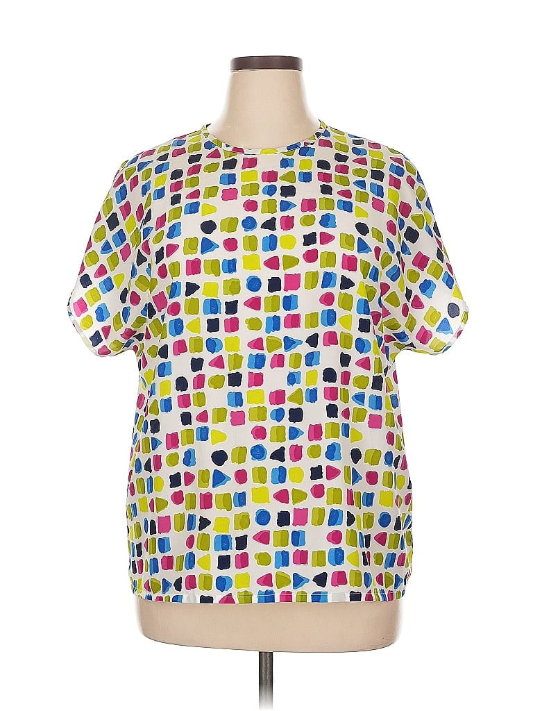 Pre-owned Liz Baker Essentials Short Sleeve Blouse In White