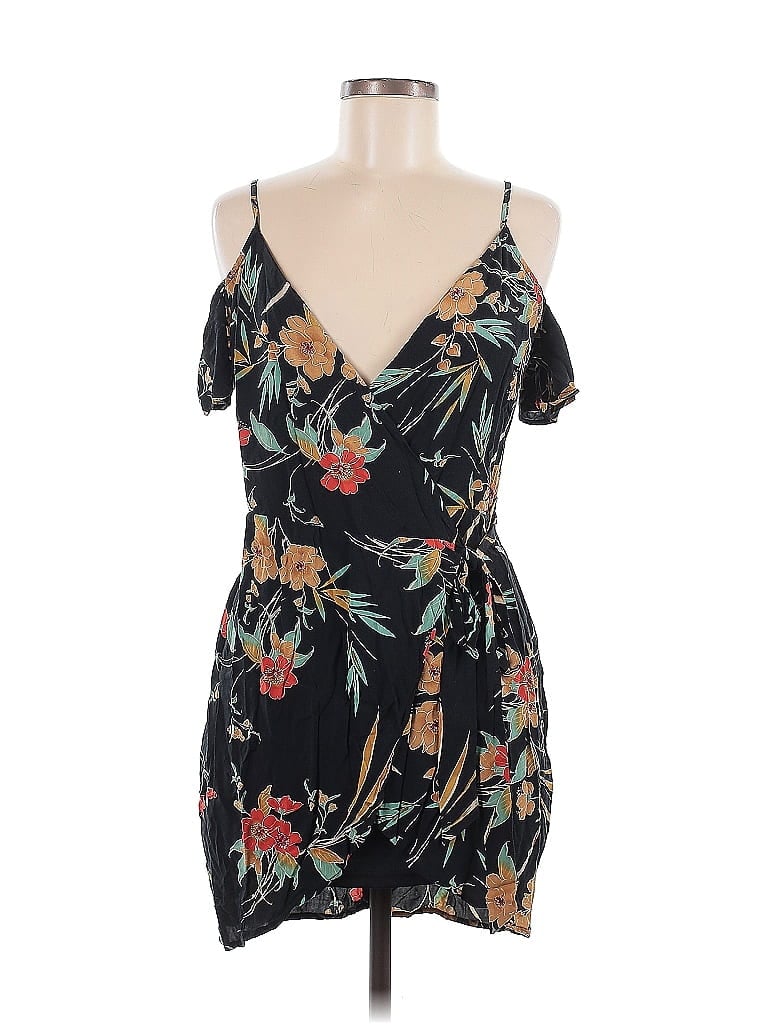 Love & Other Things 100% Viscose Tropical Black Cocktail Dress Size M - photo 1