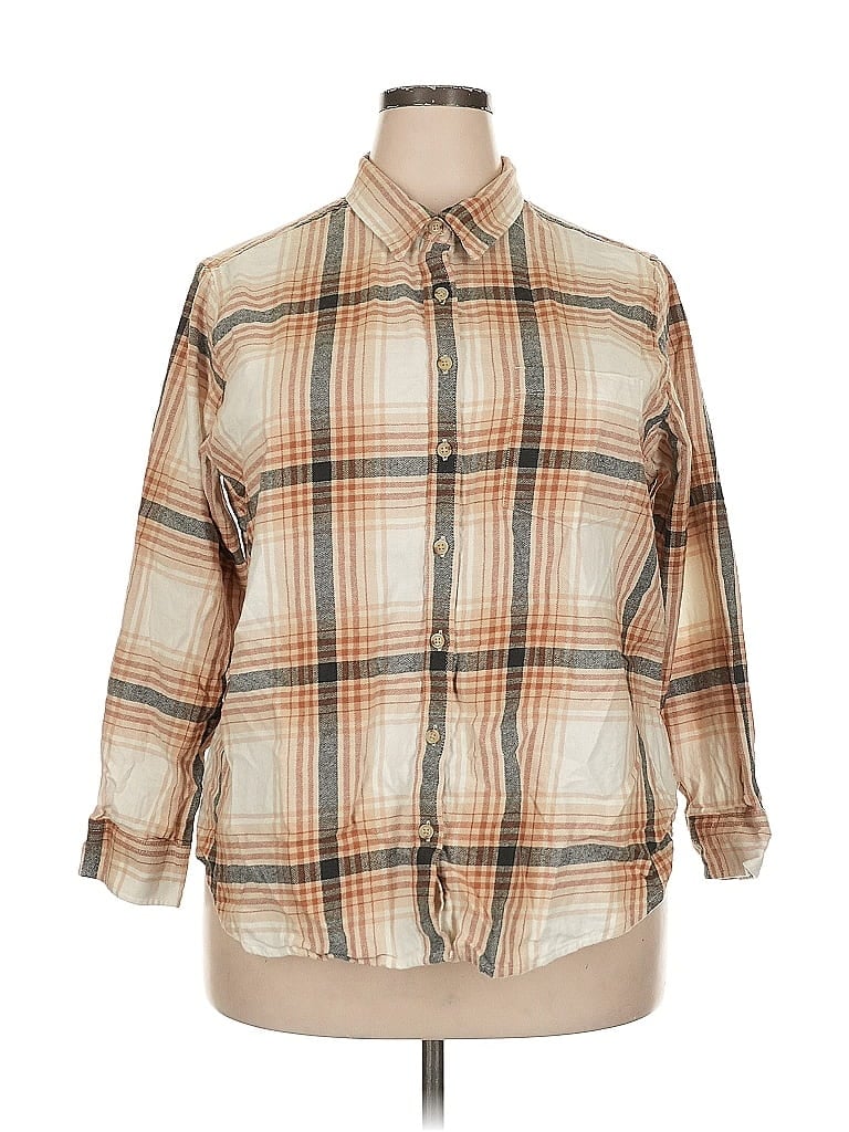 Pre-owned Old Navy 3/4 Sleeve Button Down Shirt In Brown