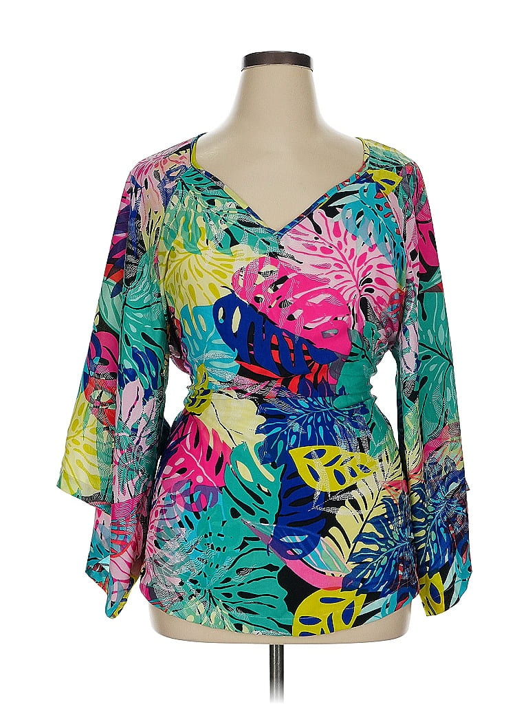 Ashley Stewart 100% Polyester Teal 3/4 Sleeve Blouse Size 14 - photo 1