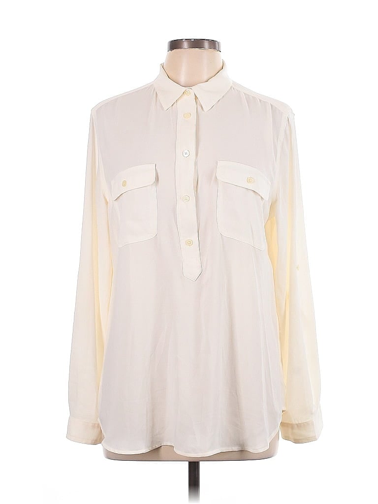 Pre-owned Ann Taylor Loft Long Sleeve Blouse In White