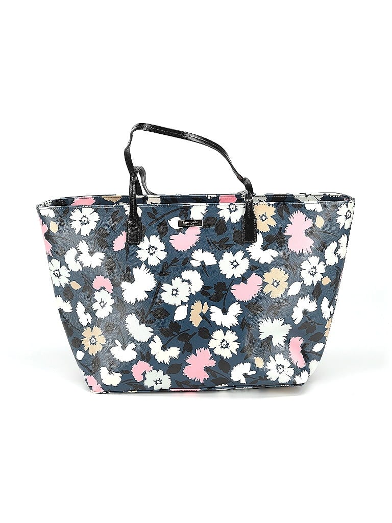 Kate Spade New York 100% Leather Floral Black Blue Leather Tote One size - photo 1