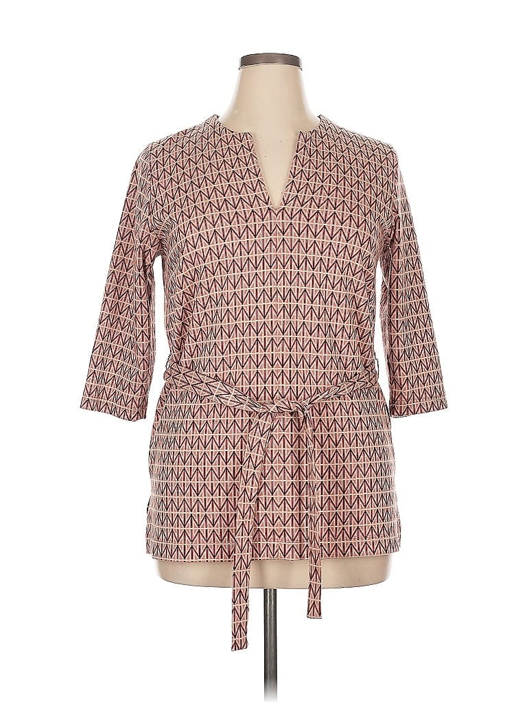 Pre-owned Summum Woman 3/4 Sleeve Top Brown Tie Neck Tops