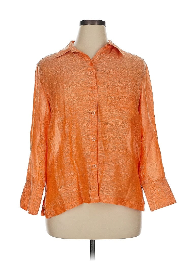 COLDWATER CREEK Pre-owned 3/4 Sleeve Button Down Shirt In Orange