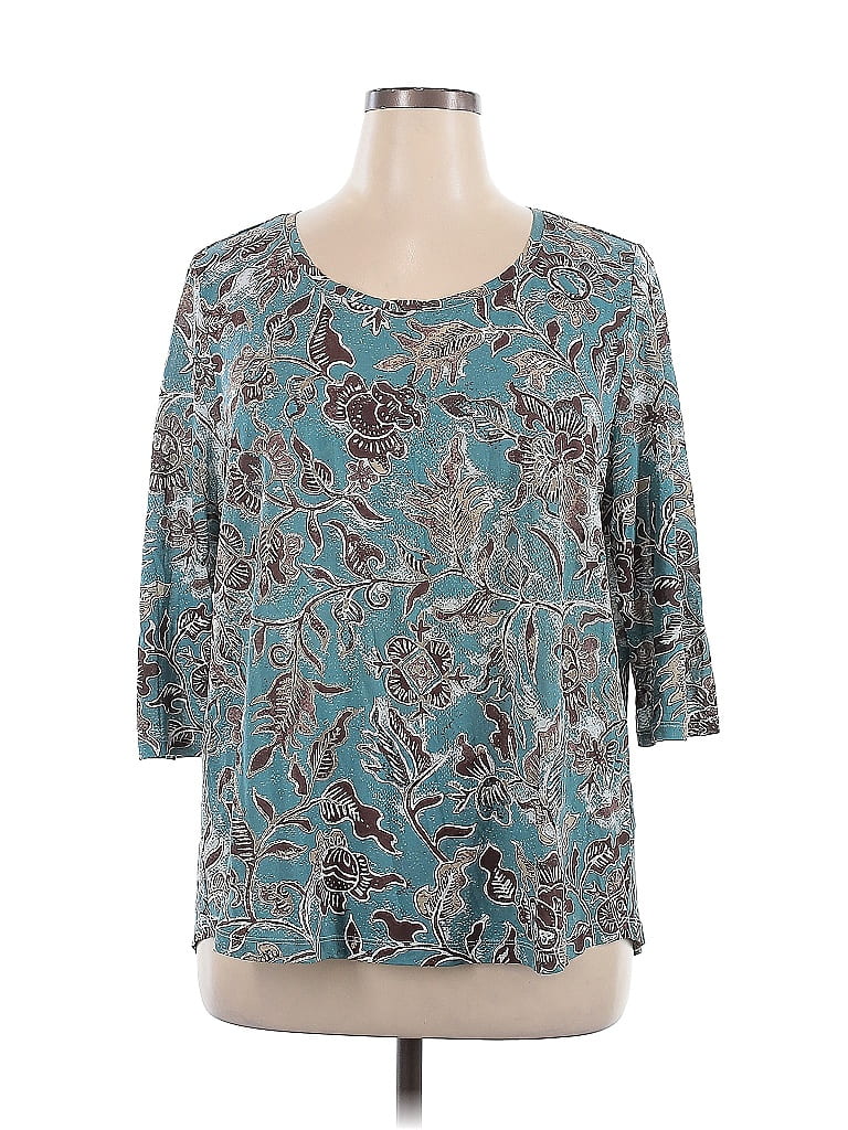 Peruvian Connection 100% Pima Cotton Teal 3/4 Sleeve Blouse Size XL - photo 1