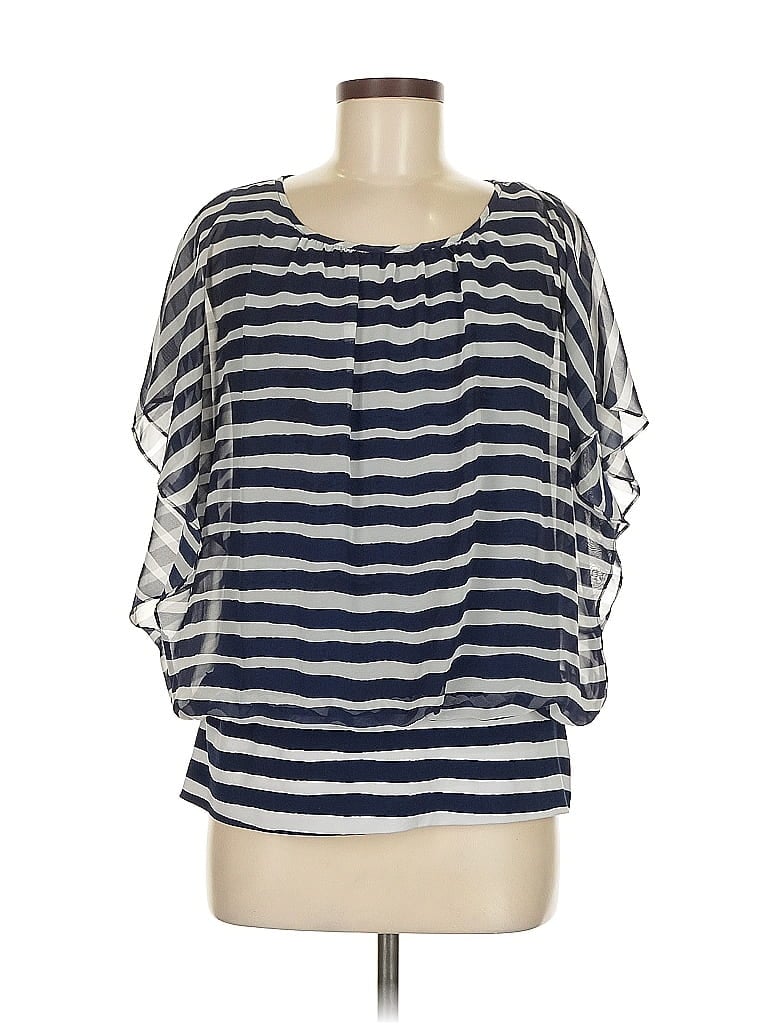 Pre-owned Grayson Short Sleeve Blouse In Blue