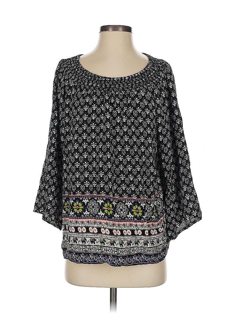 Pre-owned Japna 3/4 Sleeve Blouse In Black