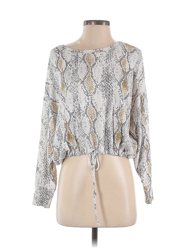 Pre-owned Express One Eleven Long Sleeve Blouse In Silver