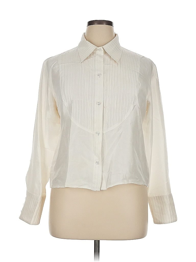 C by Bloomingdales 100% Silk Ivory Long Sleeve Silk Top Size 14 - photo 1
