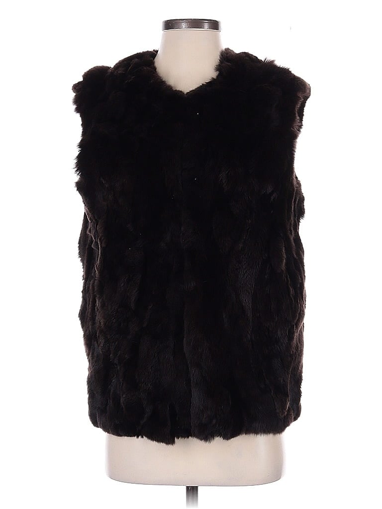 Adrienne Landau 100% Rabbit Fur Black Brown Faux Fur Vest Size M - photo 1